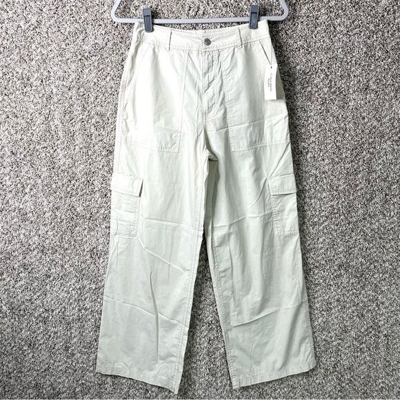 Calvin Klein Pants Women’s 2 Birch Khaki High Waist Wide Leg Cargo NWT - Picture 1 of 10